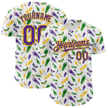 Загрузить изображение в средство просмотра галереи, Custom White Purple-Yellow 3D Pattern Design Mardi Gras Shrove Tuesday Authentic Baseball Jersey