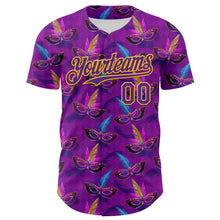 Загрузить изображение в средство просмотра галереи, Custom Purple Gold 3D Pattern Design Mardi Gras Shrove Tuesday Authentic Baseball Jersey