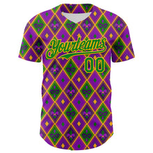 Загрузить изображение в средство просмотра галереи, Custom Purple Grass Green-Gold 3D Pattern Design Mardi Gras Shrove Tuesday Authentic Baseball Jersey
