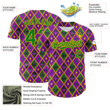 Загрузить изображение в средство просмотра галереи, Custom Purple Grass Green-Gold 3D Pattern Design Mardi Gras Shrove Tuesday Authentic Baseball Jersey