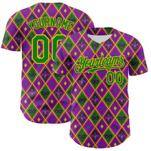 Загрузить изображение в средство просмотра галереи, Custom Purple Grass Green-Gold 3D Pattern Design Mardi Gras Shrove Tuesday Authentic Baseball Jersey
