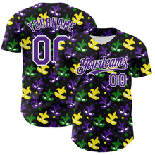Загрузить изображение в средство просмотра галереи, Custom Black Purple-White 3D Pattern Design Mardi Gras Shrove Tuesday Authentic Baseball Jersey