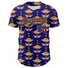 Загрузить изображение в средство просмотра галереи, Custom Dark Purple Gold 3D Pattern Design Mardi Gras Shrove Tuesday Authentic Baseball Jersey