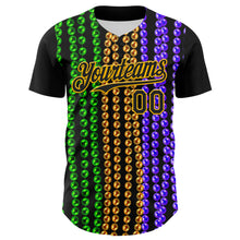 Загрузить изображение в средство просмотра галереи, Custom Black Gold 3D Pattern Design Mardi Gras Shrove Tuesday Authentic Baseball Jersey