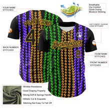 Загрузить изображение в средство просмотра галереи, Custom Black Gold 3D Pattern Design Mardi Gras Shrove Tuesday Authentic Baseball Jersey