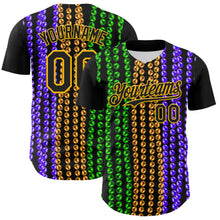 Загрузить изображение в средство просмотра галереи, Custom Black Gold 3D Pattern Design Mardi Gras Shrove Tuesday Authentic Baseball Jersey