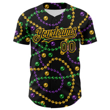 Загрузить изображение в средство просмотра галереи, Custom Black Gold 3D Pattern Design Mardi Gras Shrove Tuesday Authentic Baseball Jersey