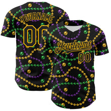 Загрузить изображение в средство просмотра галереи, Custom Black Gold 3D Pattern Design Mardi Gras Shrove Tuesday Authentic Baseball Jersey