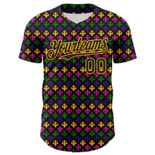 Загрузить изображение в средство просмотра галереи, Custom Black Gold 3D Pattern Design Mardi Gras Shrove Tuesday Authentic Baseball Jersey