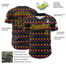 Загрузить изображение в средство просмотра галереи, Custom Black Gold 3D Pattern Design Mardi Gras Shrove Tuesday Authentic Baseball Jersey