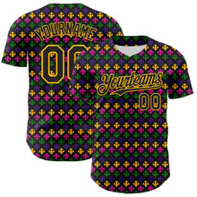 Загрузить изображение в средство просмотра галереи, Custom Black Gold 3D Pattern Design Mardi Gras Shrove Tuesday Authentic Baseball Jersey