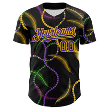 Загрузить изображение в средство просмотра галереи, Custom Black Purple-Gold 3D Pattern Design Mardi Gras Shrove Tuesday Authentic Baseball Jersey