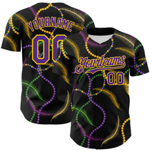 Загрузить изображение в средство просмотра галереи, Custom Black Purple-Gold 3D Pattern Design Mardi Gras Shrove Tuesday Authentic Baseball Jersey
