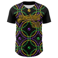 Загрузить изображение в средство просмотра галереи, Custom Black Gold 3D Pattern Design Mardi Gras Shrove Tuesday Authentic Baseball Jersey
