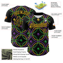 Загрузить изображение в средство просмотра галереи, Custom Black Gold 3D Pattern Design Mardi Gras Shrove Tuesday Authentic Baseball Jersey