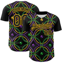 Загрузить изображение в средство просмотра галереи, Custom Black Gold 3D Pattern Design Mardi Gras Shrove Tuesday Authentic Baseball Jersey