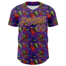 Загрузить изображение в средство просмотра галереи, Custom Purple Gold 3D Pattern Design Mardi Gras Shrove Tuesday Authentic Baseball Jersey