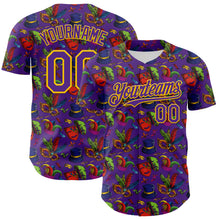 Загрузить изображение в средство просмотра галереи, Custom Purple Gold 3D Pattern Design Mardi Gras Shrove Tuesday Authentic Baseball Jersey