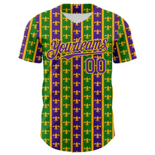 Загрузить изображение в средство просмотра галереи, Custom Green Purple-Gold 3D Pattern Design Mardi Gras Shrove Tuesday Authentic Baseball Jersey