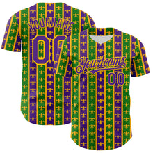 Загрузить изображение в средство просмотра галереи, Custom Green Purple-Gold 3D Pattern Design Mardi Gras Shrove Tuesday Authentic Baseball Jersey