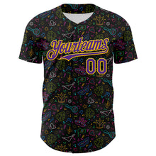Загрузить изображение в средство просмотра галереи, Custom Black Purple-Gold 3D Pattern Design Mardi Gras Shrove Tuesday Authentic Baseball Jersey