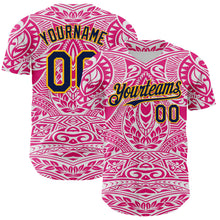 Загрузить изображение в средство просмотра галереи, Custom Hot Pink Navy-Gold 3D Pattern Design Burner Costumes Ethnic Floral Authentic Baseball Jersey