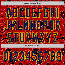 Загрузить изображение в средство просмотра галереи, Custom Red Navy-Gold 3D Pattern Design Burner Costumes Paisley Bandana Authentic Baseball Jersey