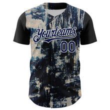 Загрузить изображение в средство просмотра галереи, Custom Black Navy-White 3D Pattern Design Burner Costumes Grungy Authentic Baseball Jersey
