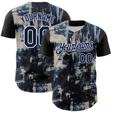 Загрузить изображение в средство просмотра галереи, Custom Black Navy-White 3D Pattern Design Burner Costumes Grungy Authentic Baseball Jersey