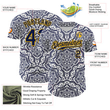 Load image into Gallery viewer, Custom Navy Gold 3D Pattern Design Burner Costumes Damask Authentic Baseball Jersey