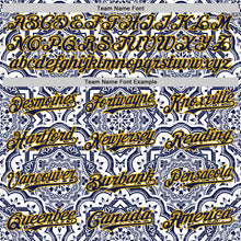 Load image into Gallery viewer, Custom Navy Gold 3D Pattern Design Burner Costumes Damask Authentic Baseball Jersey