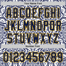 Load image into Gallery viewer, Custom Navy Gold 3D Pattern Design Burner Costumes Damask Authentic Baseball Jersey