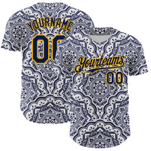 Load image into Gallery viewer, Custom Navy Gold 3D Pattern Design Burner Costumes Damask Authentic Baseball Jersey