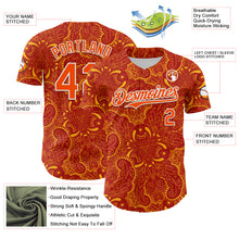 Load image into Gallery viewer, Custom Red Orange Gold-White 3D Pattern Design Burner Costumes Paisley Authentic Baseball Jersey