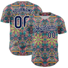 Load image into Gallery viewer, Custom Green Navy-White 3D Pattern Design Burner Costumes Psychedelic Authentic Baseball Jersey