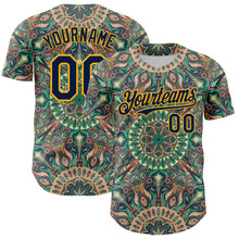 Загрузить изображение в средство просмотра галереи, Custom Green Navy-Gold 3D Pattern Design Burner Costumes Psychedelic Authentic Baseball Jersey