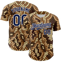 Загрузить изображение в средство просмотра галереи, Custom Brown Navy-White 3D Pattern Design Burner Costumes Snake Print Authentic Baseball Jersey