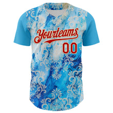 Загрузить изображение в средство просмотра галереи, Custom Sky Blue Red-Cream 3D Pattern Design Burner Costumes Paisley Bandana Authentic Baseball Jersey