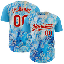 Загрузить изображение в средство просмотра галереи, Custom Sky Blue Red-Cream 3D Pattern Design Burner Costumes Paisley Bandana Authentic Baseball Jersey