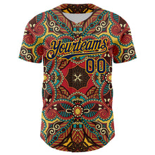 Load image into Gallery viewer, Custom Red Navy-Gold 3D Pattern Design Burner Costumes Exotic Authentic Baseball Jersey