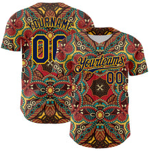 Load image into Gallery viewer, Custom Red Navy-Gold 3D Pattern Design Burner Costumes Exotic Authentic Baseball Jersey