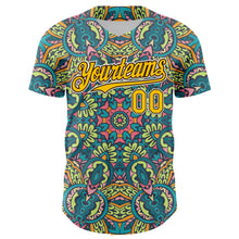 Load image into Gallery viewer, Custom Green Yellow Brown-White 3D Pattern Design Burner Costumes Exotic Authentic Baseball Jersey