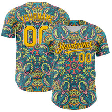 Load image into Gallery viewer, Custom Green Yellow Brown-White 3D Pattern Design Burner Costumes Exotic Authentic Baseball Jersey