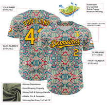 Загрузить изображение в средство просмотра галереи, Custom Green Yellow-Brown 3D Pattern Design Burner Costumes Exotic Authentic Baseball Jersey