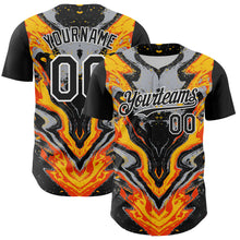 Load image into Gallery viewer, Custom Black Gray Orange Yellow-White 3D Pattern Design Rave Party Marble Lava Authentic Baseball Jersey