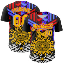 Load image into Gallery viewer, Custom Black Yellow Red-White 3D Pattern Design Rave Party Sun Tribal Authentic Baseball Jersey