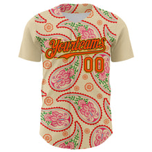 Load image into Gallery viewer, Custom Cream Orange Black-Yellow 3D Pattern Design Rave Party Paisley Bandana Authentic Baseball Jersey