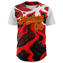 Load image into Gallery viewer, Custom White Orange Black-Yellow 3D Pattern Design Rave Party Flame Lava Authentic Baseball Jersey