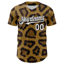 Load image into Gallery viewer, Custom Brown White-Black 3D Pattern Design Rave Party Animal Leopard Print Authentic Baseball Jersey