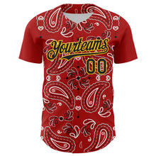 Load image into Gallery viewer, Custom Red Black-Gold 3D Pattern Design Rave Party Paisley Bandana Authentic Baseball Jersey